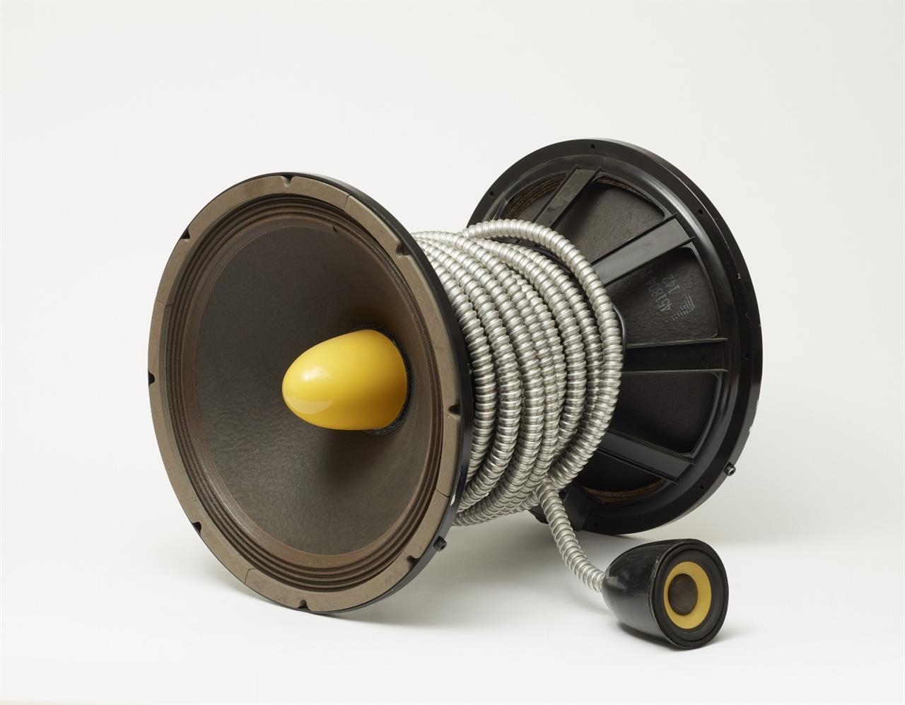 Artwork by Alan Rath, THUMPER, Made of Loudspeakers, metal, plastic, electronics, connectors