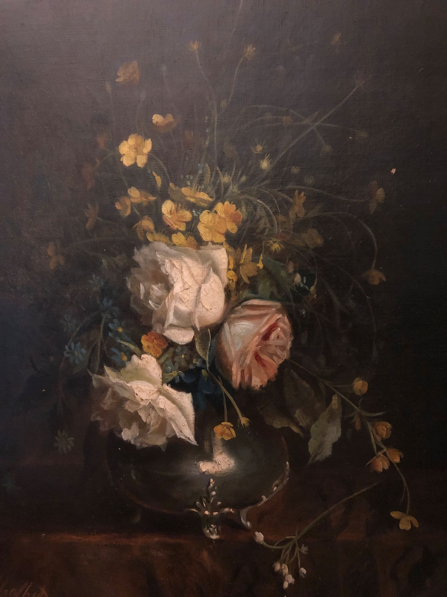 Artwork by Wilhem Démétrius Malbet, Bouquet of flowers in a pewter vase, Made of canvas