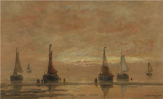 Bomschuiten at sunset by Hendrik Willem Mesdag, 1902, Painted in 1902