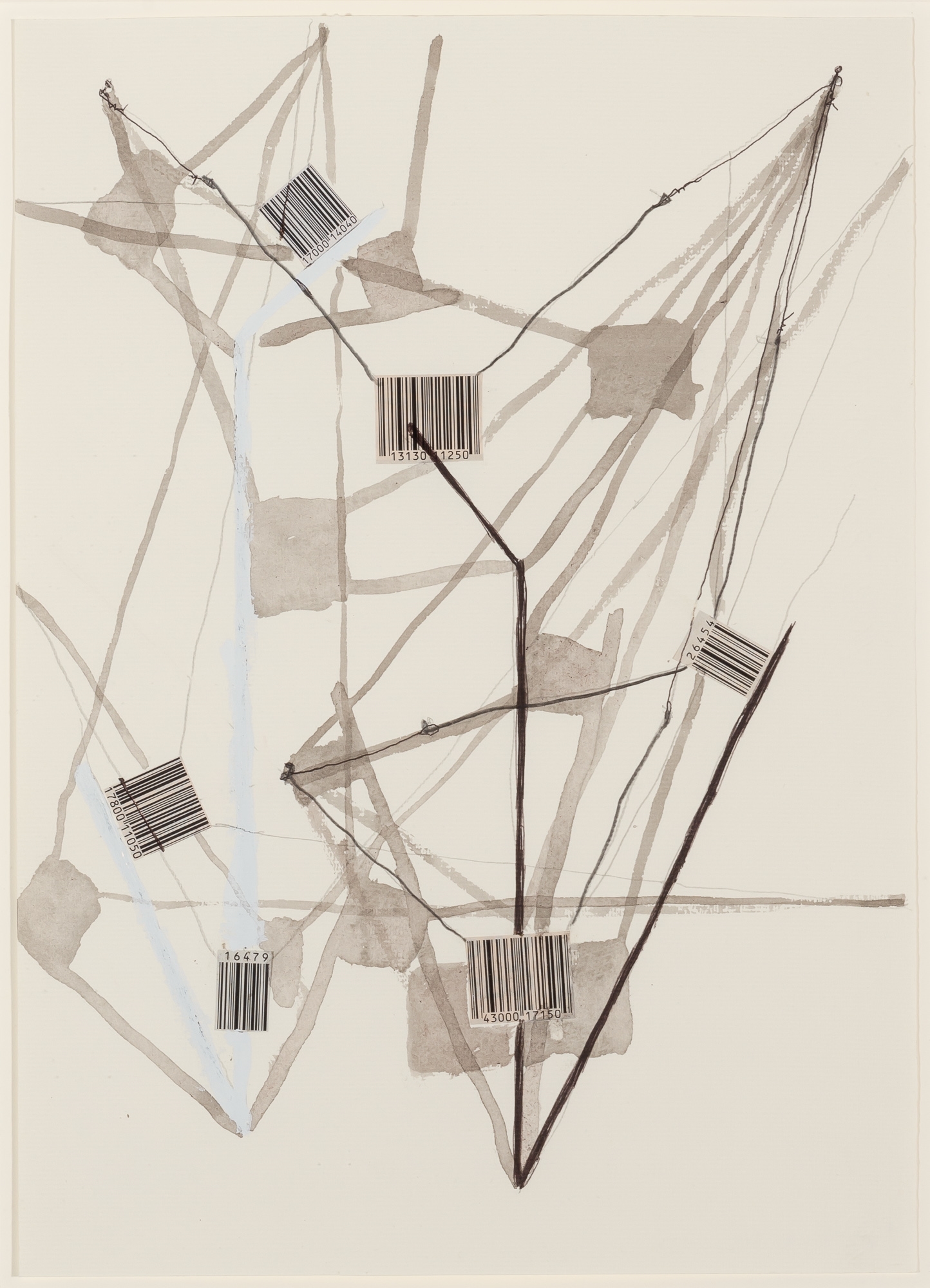 Artwork by Al Taylor, Bar Codes, Made of Graphite, gouache, ink, ballpoint pen, paper collage and correction fluid on paper