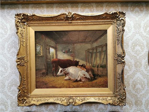 Cattle Resting in the Stall by William Meadows, 19th. C