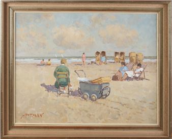 Beach scene with figures - Willem Heijtman