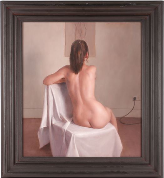 Study of a female nude, before a drawing on the wall by Harry Holland, c.1995