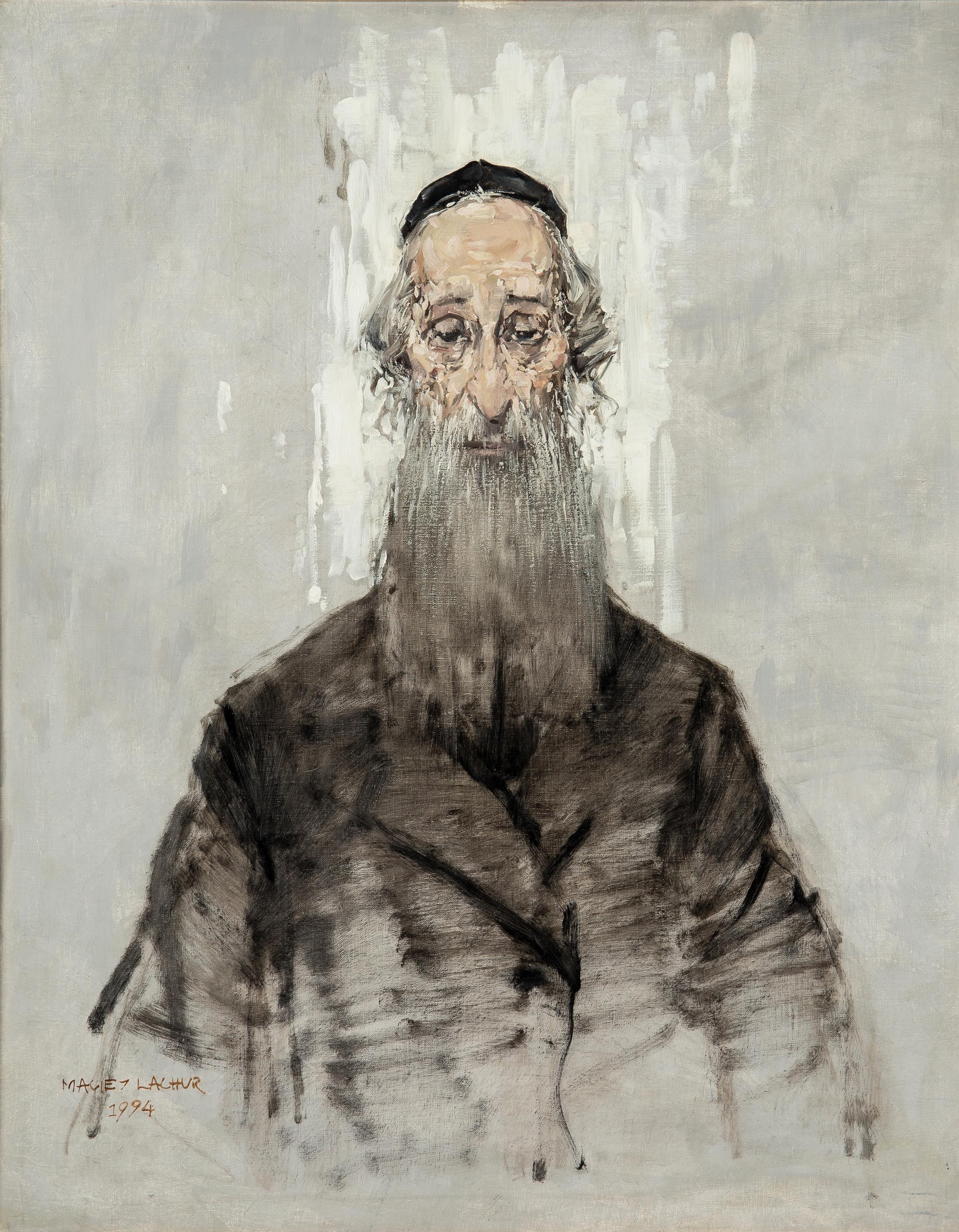 Artwork by Maciej Lachur, Rabin z Cyklu Getto, Made of oil on canvas