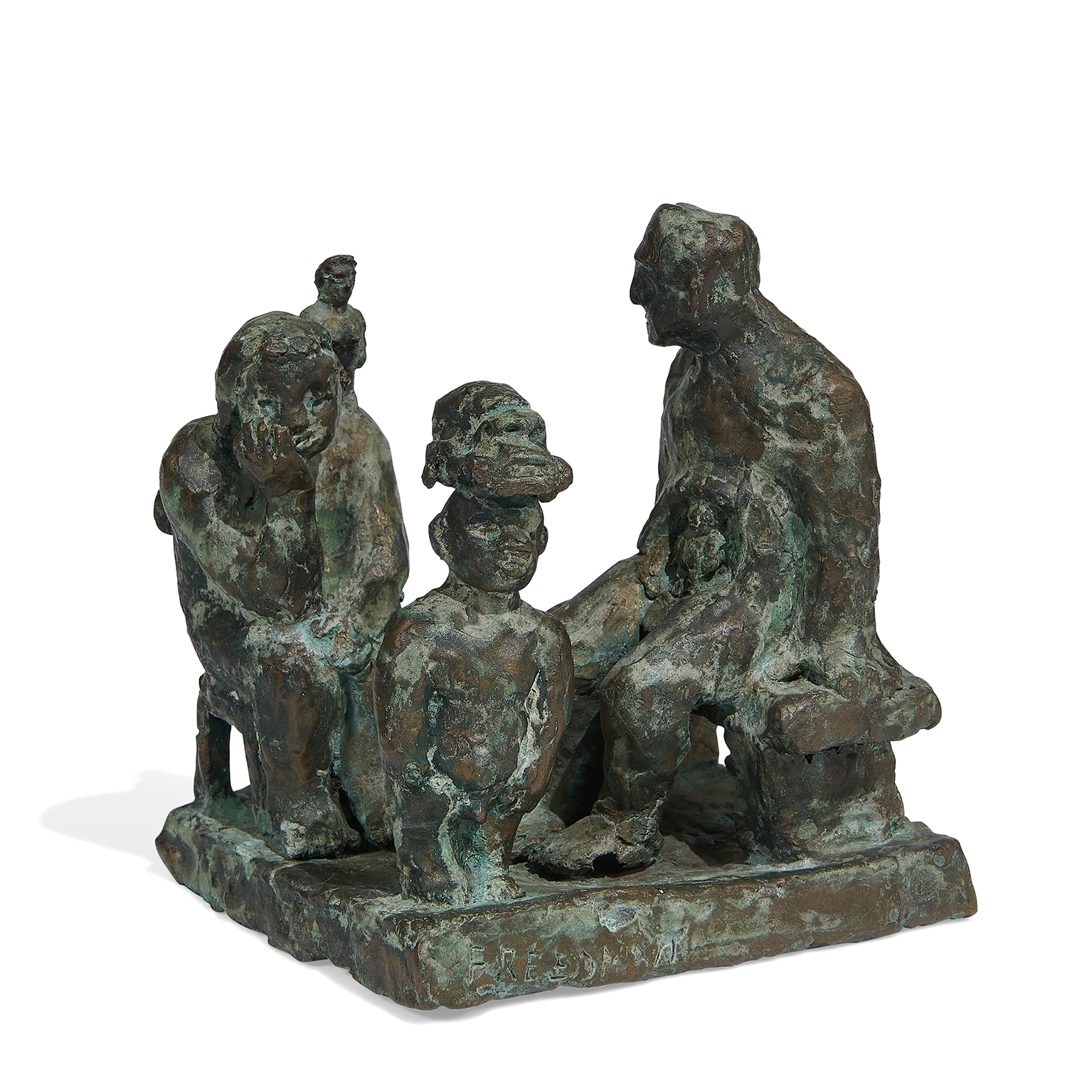 Artwork by Matt Freedman, People Watching (maquette) with framed photograph of People Watching, 1987 (in situ), Made of bronze
cast