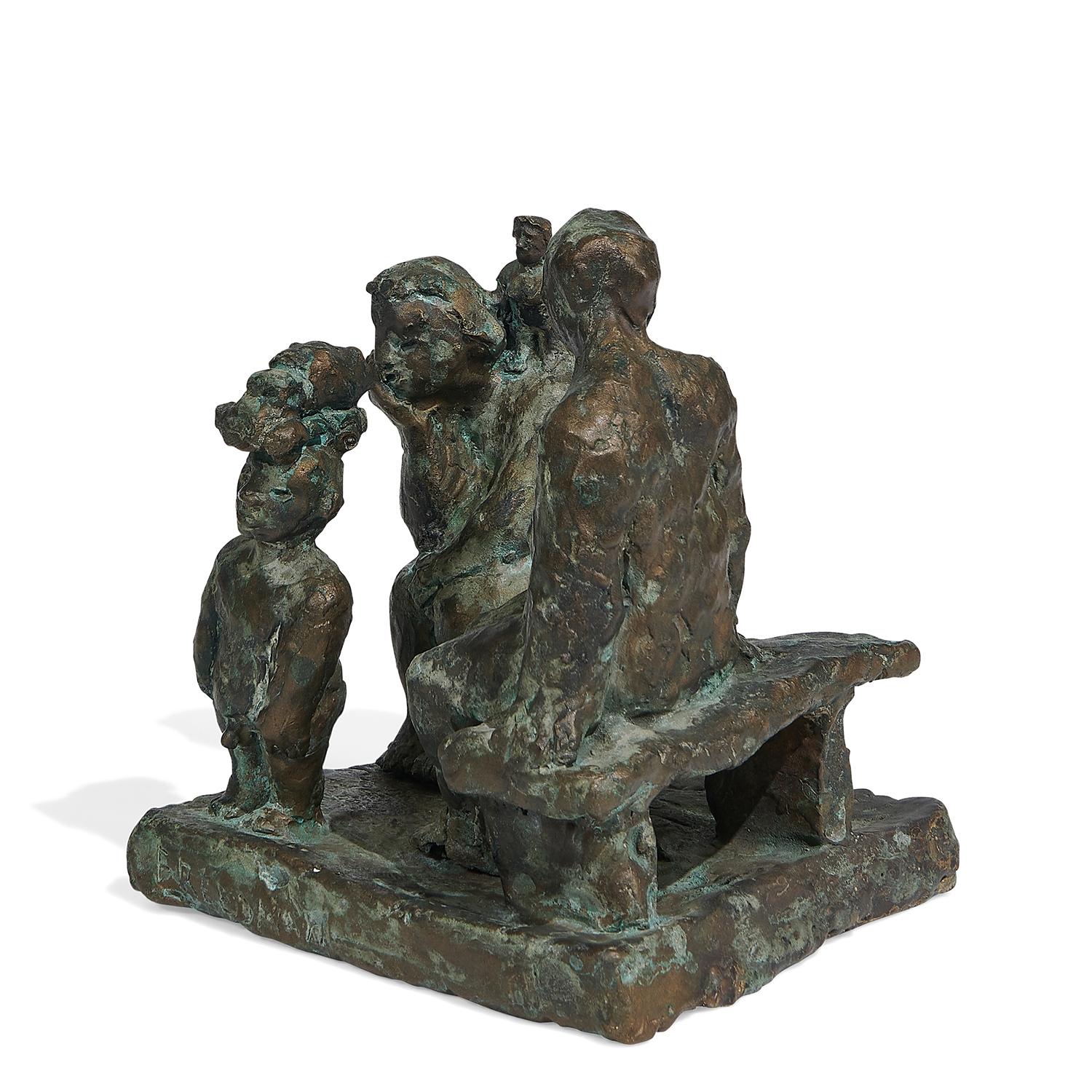 Artwork by Matt Freedman, People Watching (maquette) with framed photograph of People Watching, 1987 (in situ), Made of bronze
cast