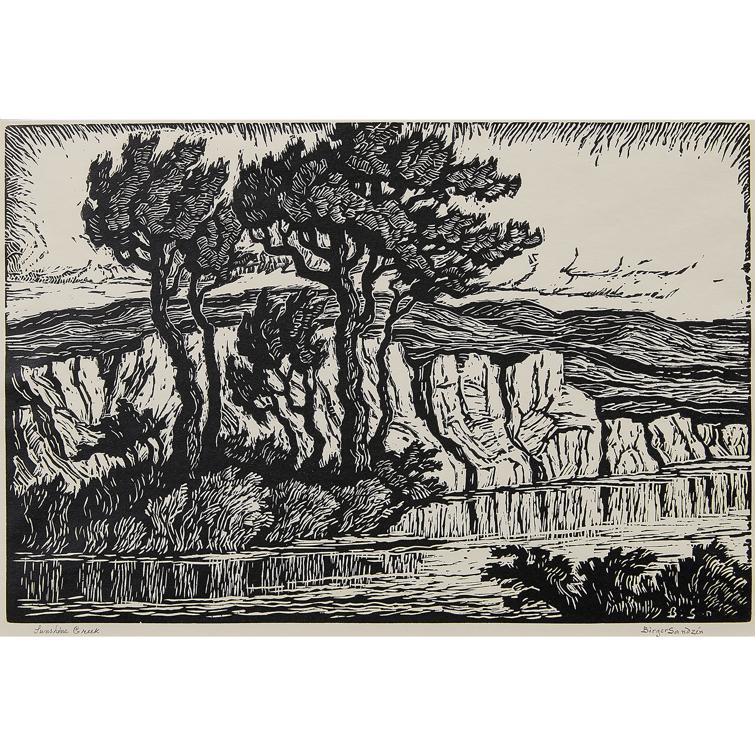 Artwork by Birger Sandzén, Sunshine Creek, Made of linocut