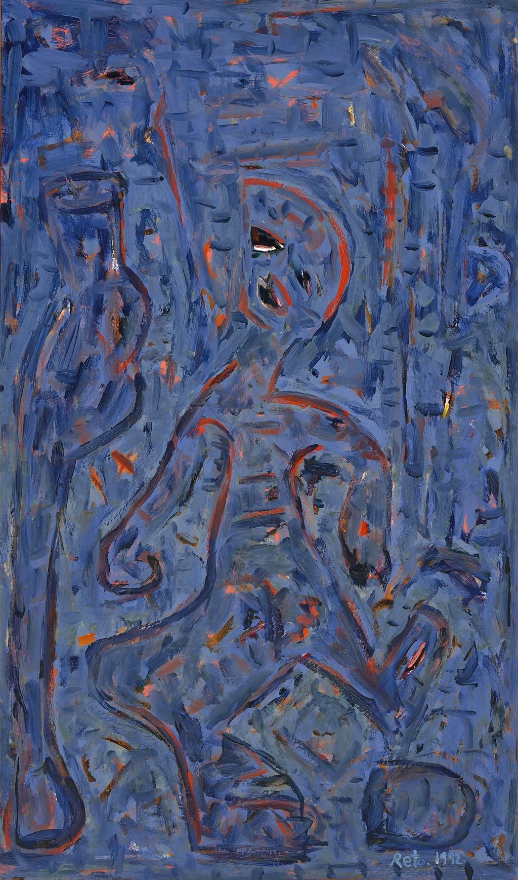 Artwork by Reto Vum, Posed Statue, Made of oil on board