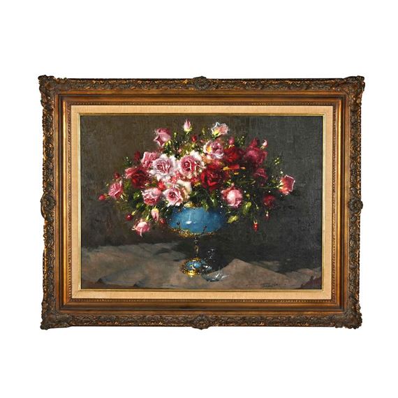 Still Life with Roses and Babies Breath by Hennie Griesel, 1980