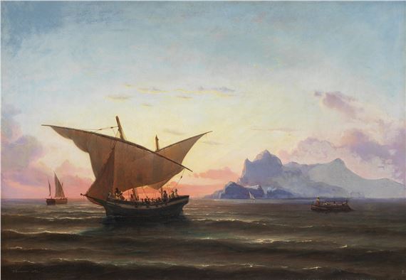 L'arrivée à Gibraltar by Niels Simonsen, 1874
