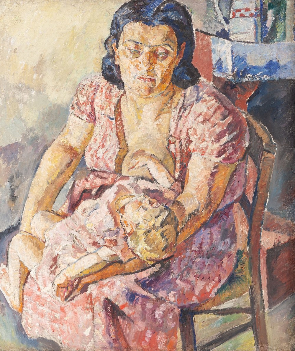 Artwork by Maria-Mela Muter, Maternity in an interior (recto) / Maternity against a village landscpae (verso), Made of oil/canvas