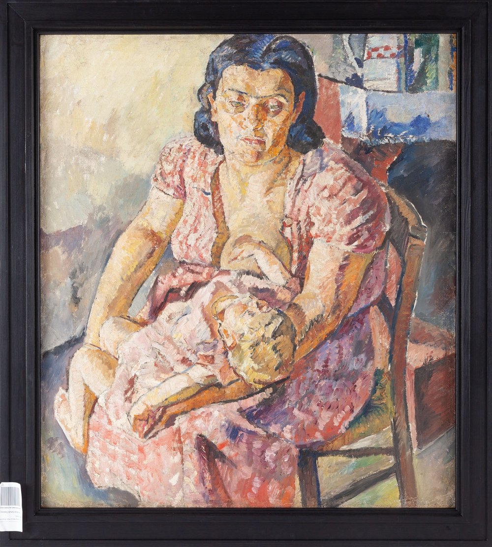 Artwork by Maria-Mela Muter, Maternity in an interior (recto) / Maternity against a village landscpae (verso), Made of oil/canvas