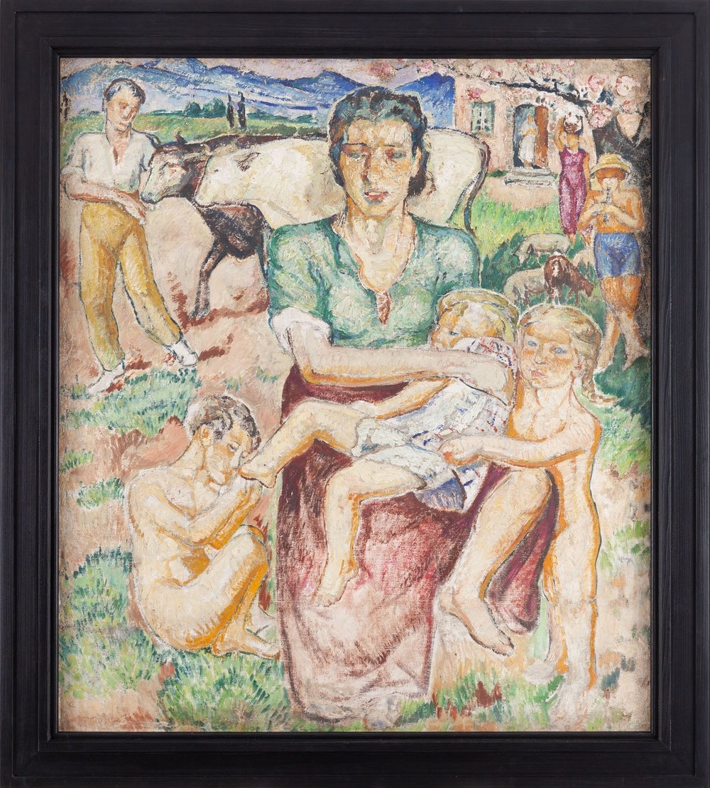 Artwork by Maria-Mela Muter, Maternity in an interior (recto) / Maternity against a village landscpae (verso), Made of oil/canvas