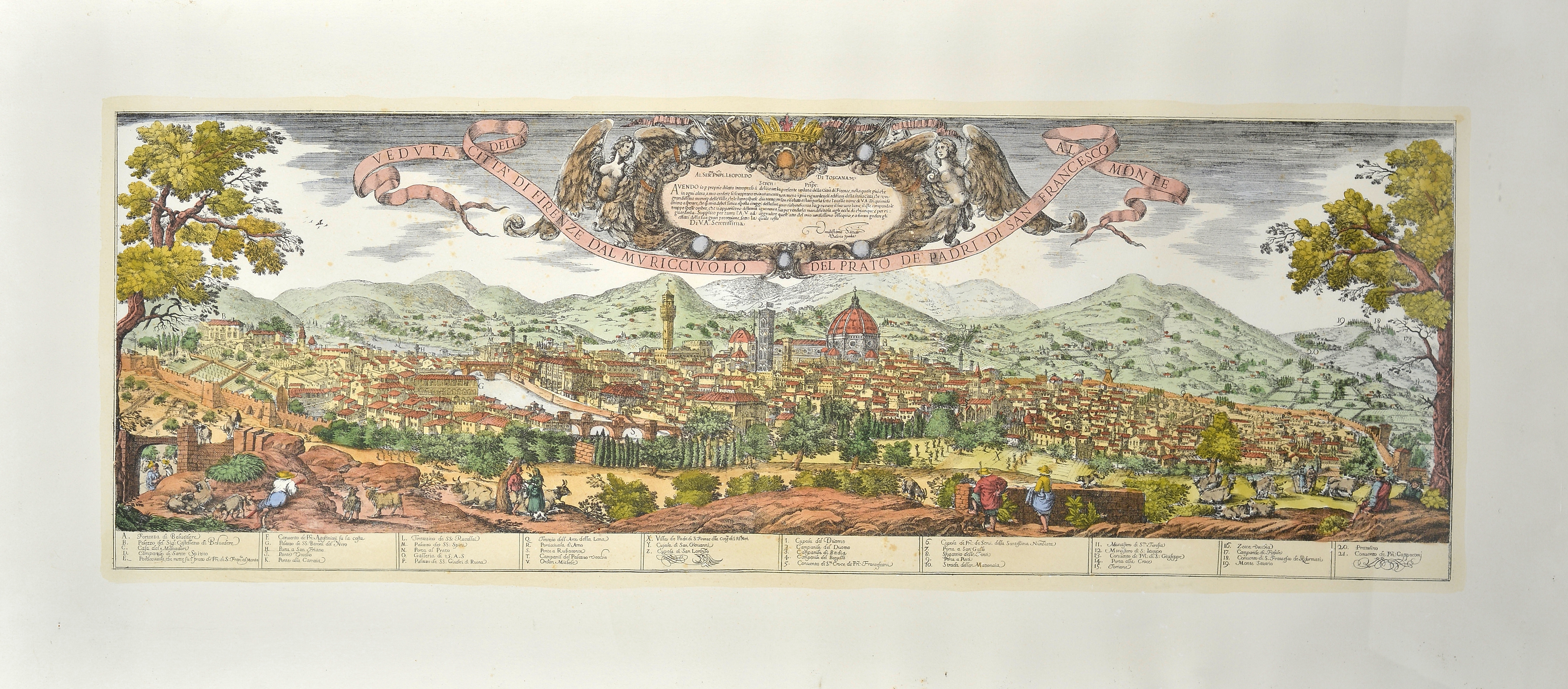 Artwork by Valerio Spada‏, VEDUTA DELLA CITTÀ DI FIRENZE DAL MURICCIOLO DEL PRATO DEI PADRI DI SAN FRANCESCO AL MONTE, Made of Hand watercolored print