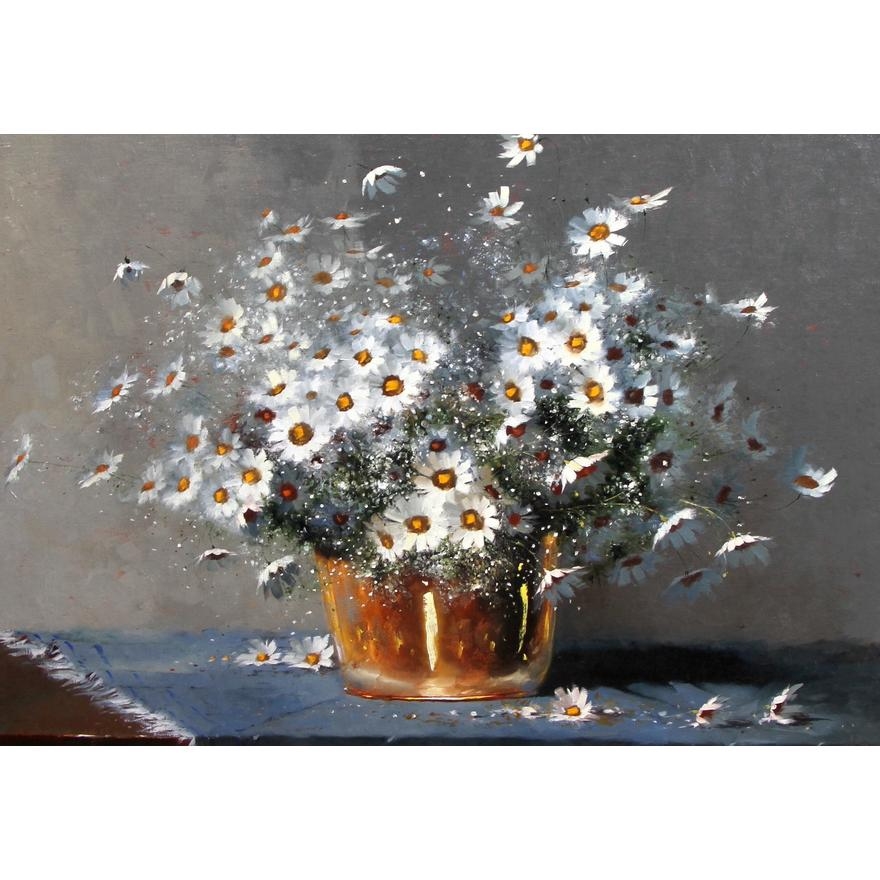 Artwork by Hennie Griesel, WHITE DAISIES, Made of oil on canvas on board