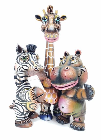 Featuring a zebra, giraffe and hippopotamus by Carlos Albert