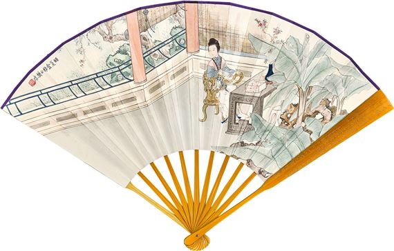 ʮO  ӭ Lady Reading at Pavilion by Shou Shigong, Fan Xu