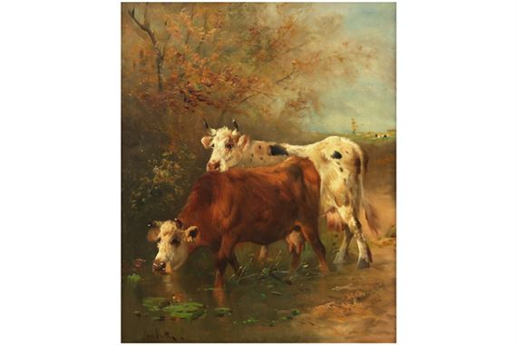 “Twee wadende koeien” by Henry Schouten, 19th/20th Cent.