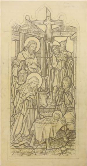 'Nativity', a full-size stained glass design for St. Peter's Church, Rushden, Northamptonshire, by George Daniels, 1924