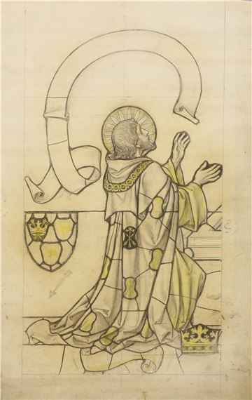 Joan of Arc and St Edmund the Marytr two full-size stained glass designs for All Saints Church Norwich by George Daniels