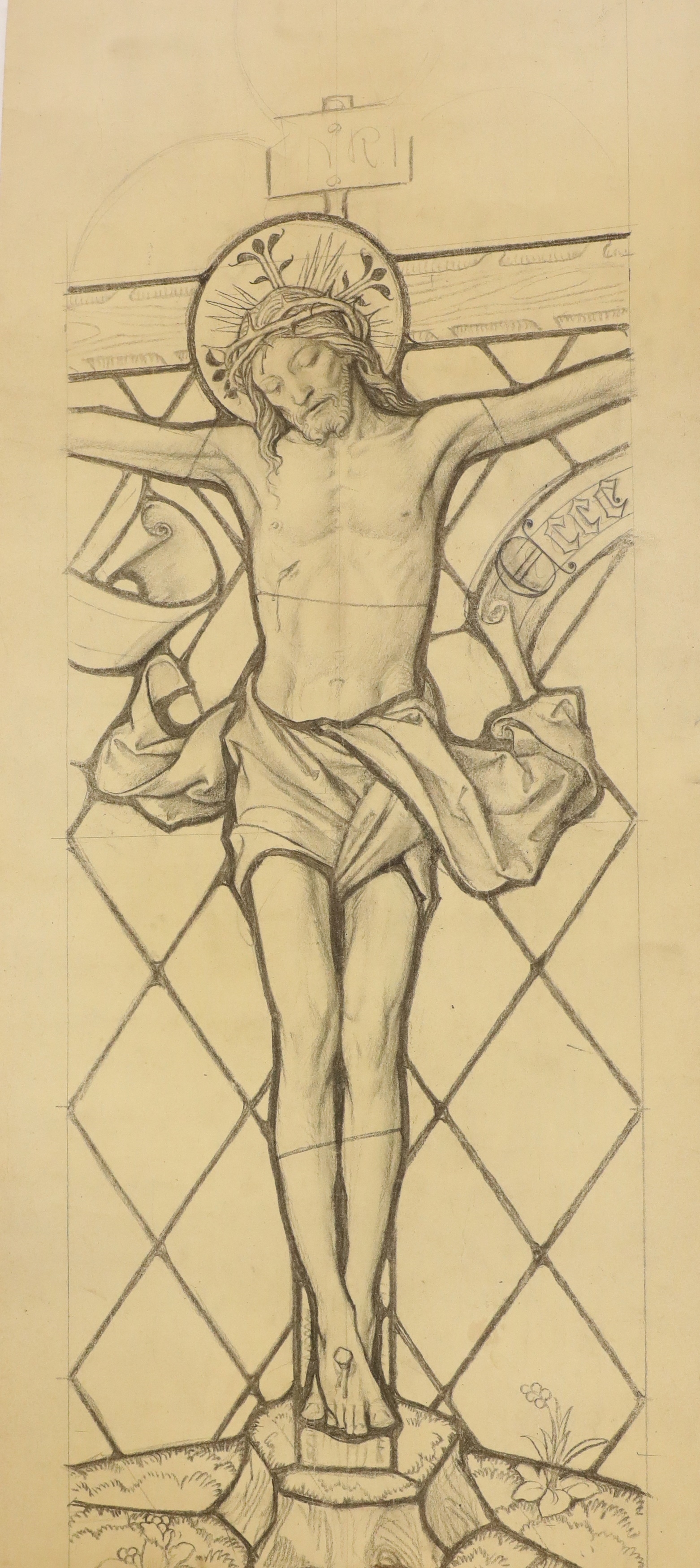 Artwork by George Daniels, 'St Martin cutting his cloak'; 'Mary lamenting the Death of Jesus'; 'Jesus on the Cross', Made of pencil