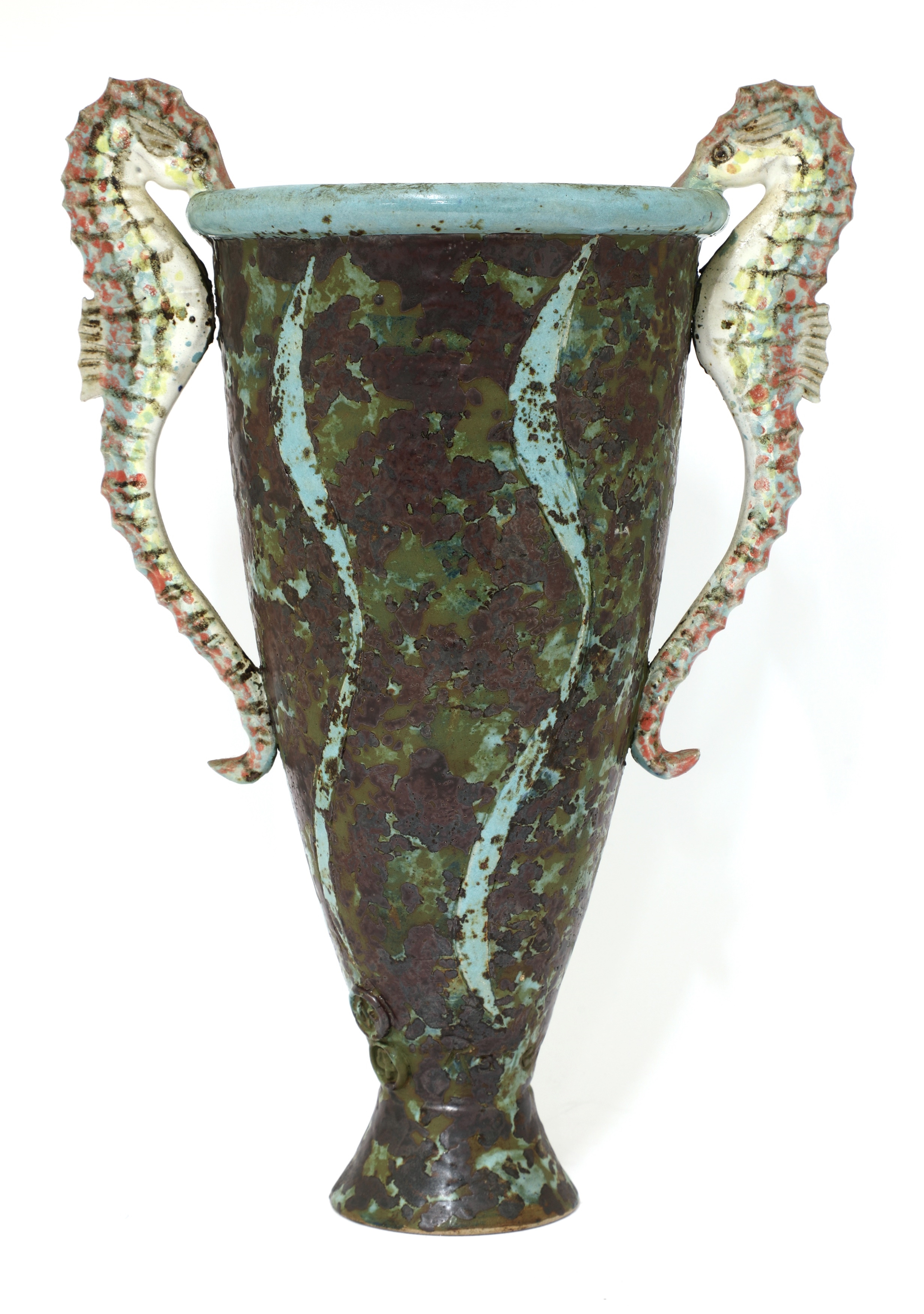 Roger Cockram | a glazed stoneware vase the handles modelled as horses ...