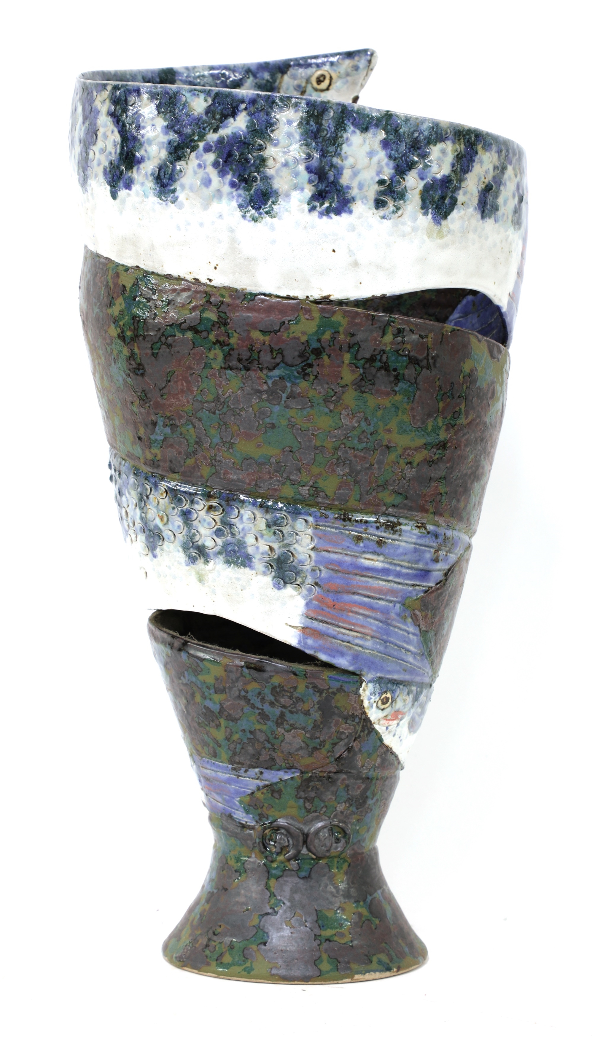 Roger Cockram | a glazed stoneware vase formed with three mackerel on a ...