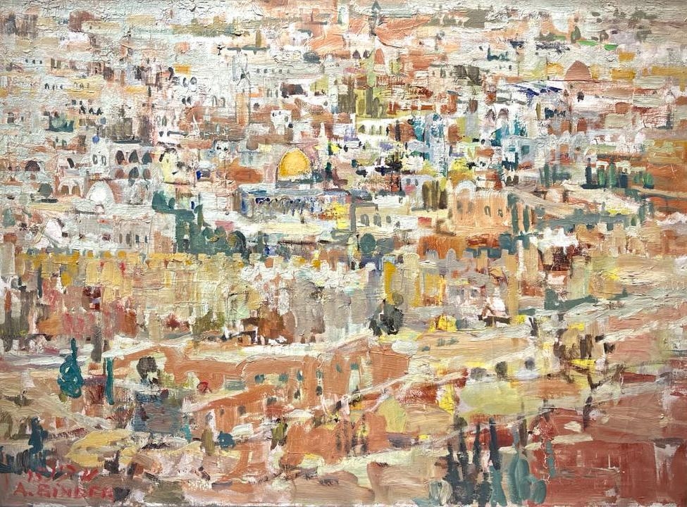 Artwork by Avraham Binder, Jerusalem view, Made of oil on canvas