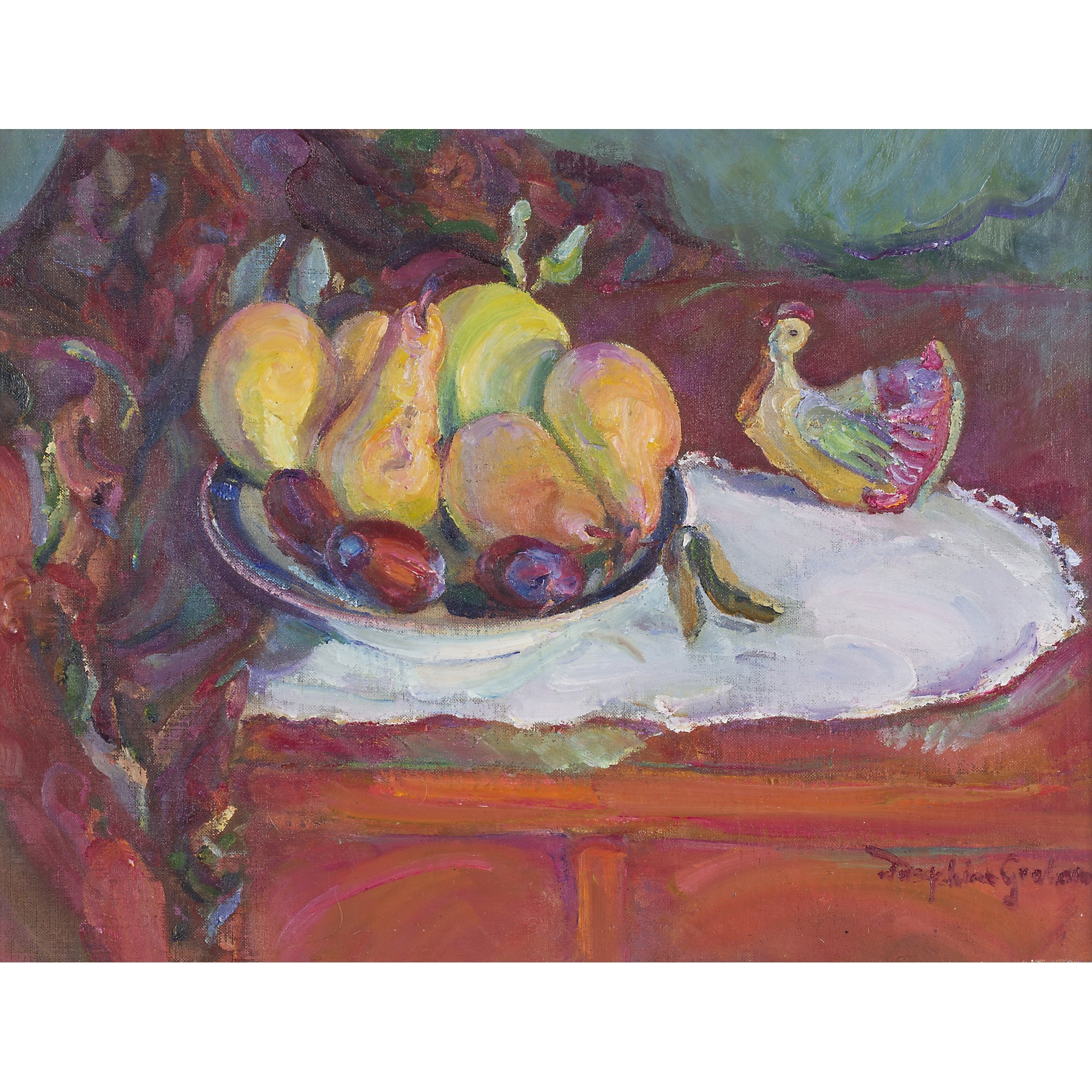 Artwork by Josephine Graham, STILL LIFE OF FRUIT, Made of oil on board