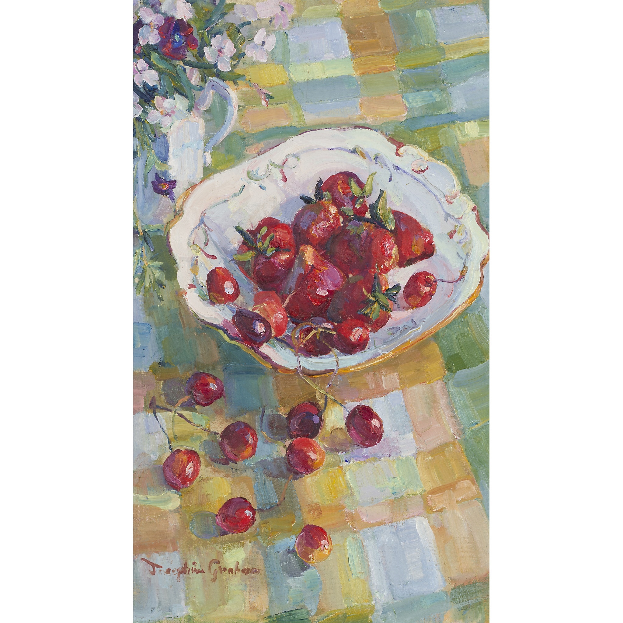 Artwork by Josephine Graham, CHERRIES AND STRAWBERRIES, Made of oil on board