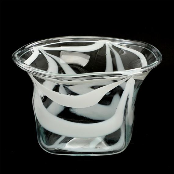 A clear and white glass bowl with draperies by Jacob Eiler Bang