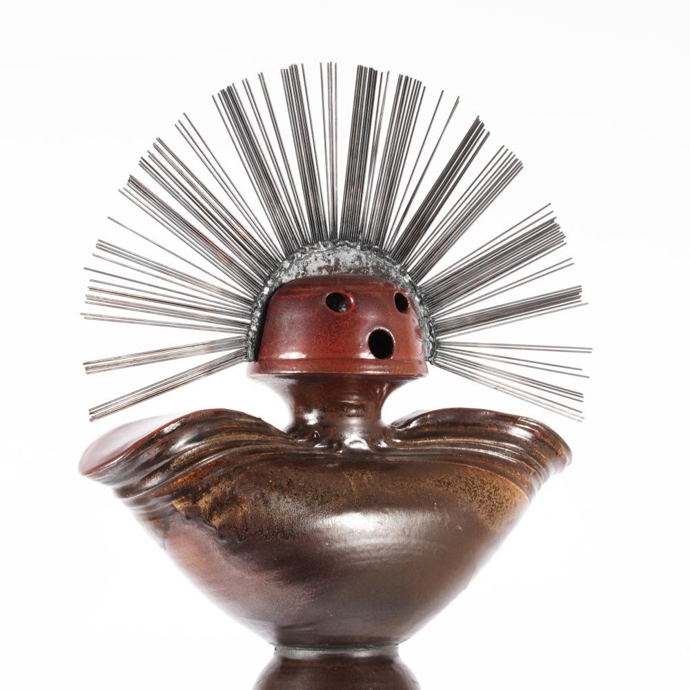 Artwork by Heath Krieger, Southwestern figural sculpture, Made of glazed pottery and metal on base