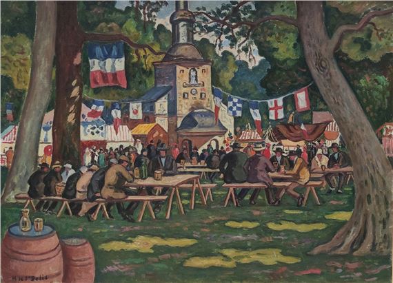 The village festival in front of Notre Dame de Grâce in Honfleur by Henri Liénard de Saint-Délis