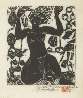 Goddess with dark skin by Shiko Munakata, 1960