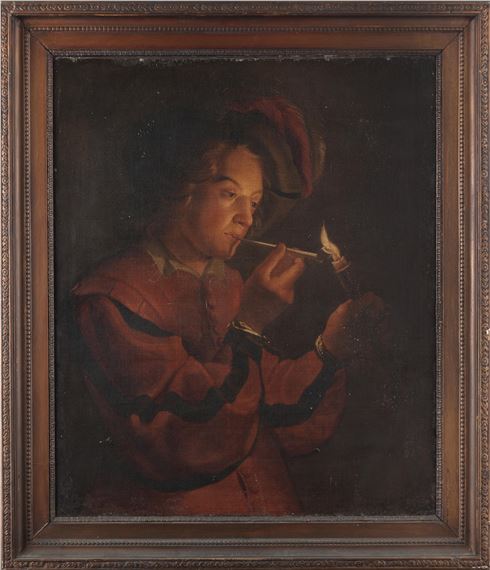 Gerrit van Honthorst | A young man lighting his pipe | MutualArt