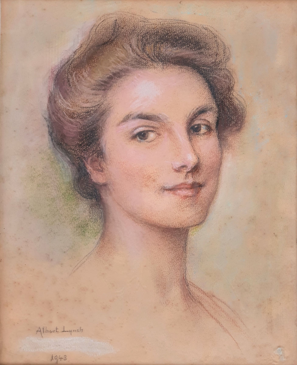Artwork by Albert Lynch, PORTRAIT DE JEUNE FEMME, Made of Grease pencil and pastel on paper