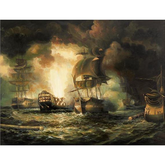 Seascape scene with several war ships - Carol Lee Ayers