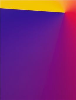 Photoshop CS: 84 by 66 inches, 300 DPI, RGB, square pixels, default gradient, "Blue, Red, Yellow" (turn reverse on), mousedown y= 1550 x=18400, mouseup y=300 x=150 - Cory Arcangel