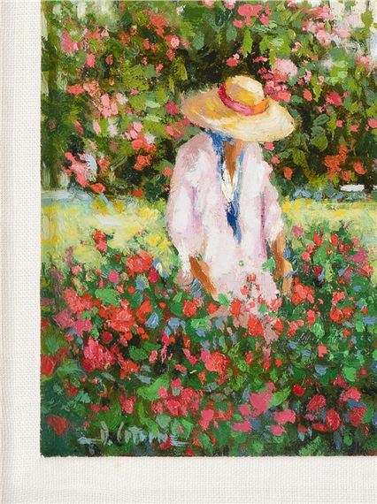 A woman tending to a flower garden. by Deborah Cotrone