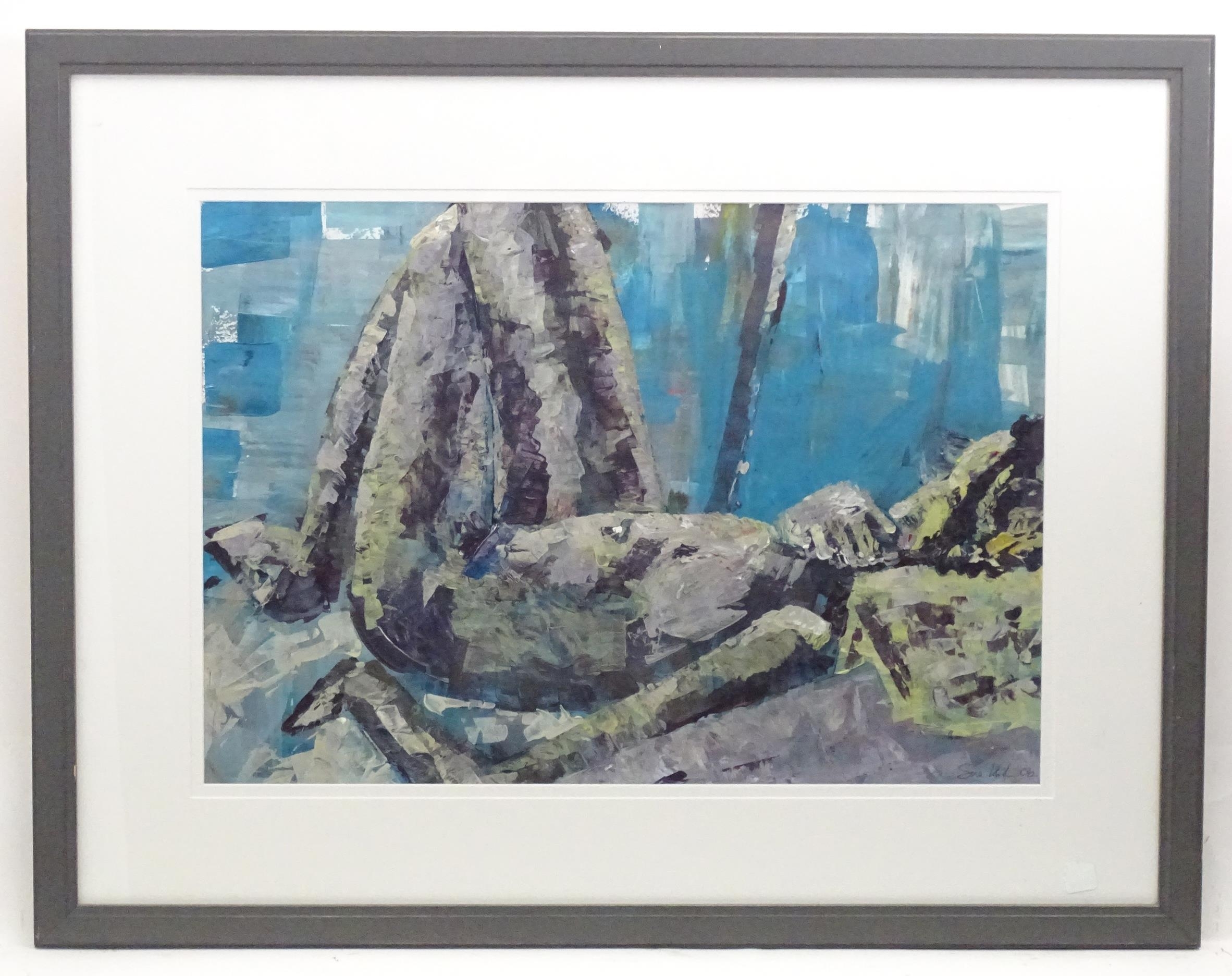 Artwork by Sue Kirk, An abstract reclining nude, Made of Acrylic on paper