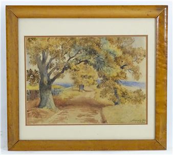 A tree lined country lane in autumn - Albert Edward Ash