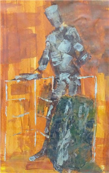 An abstract portrait of a standing figure by Sue Kirk, dated 2007