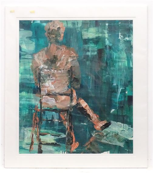 An abstract portrait of a seated figure by Sue Kirk, dated 2006