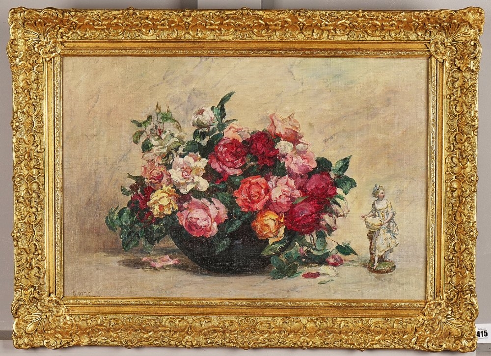 Artwork by A. M. Veness, Still life of flowers in a bowl, Made of oil on canvas