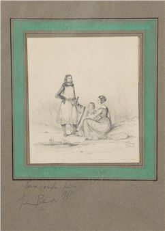 Chevalier, his wife and child in a Troubadour style landscape - Alfred André Géniole