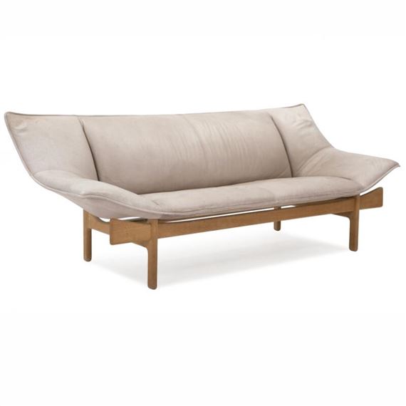 Free-standing sofa with oak frame by Erik Marquardsen