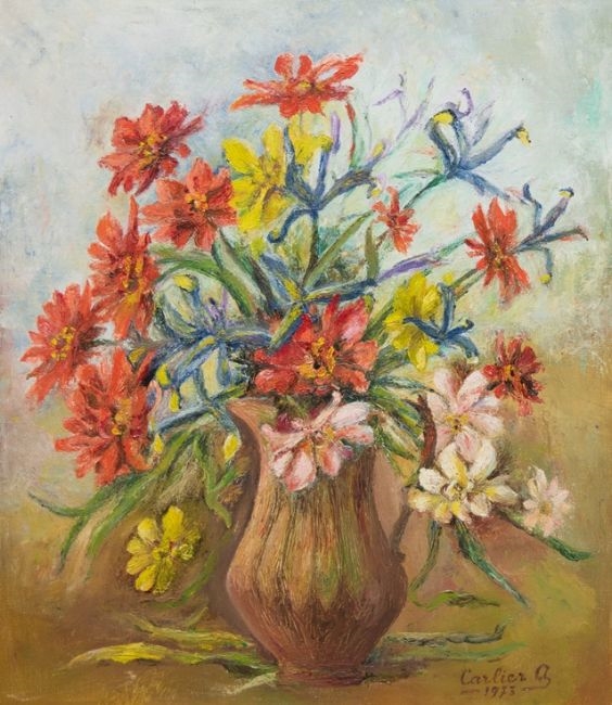 Bunter Blumenstrauß in Vase - Gustave Carlier