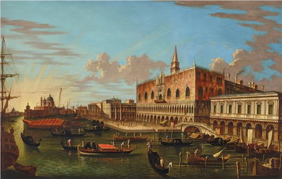 The Molo looking west toward the Punto della Dogana, Venice by Canaletto