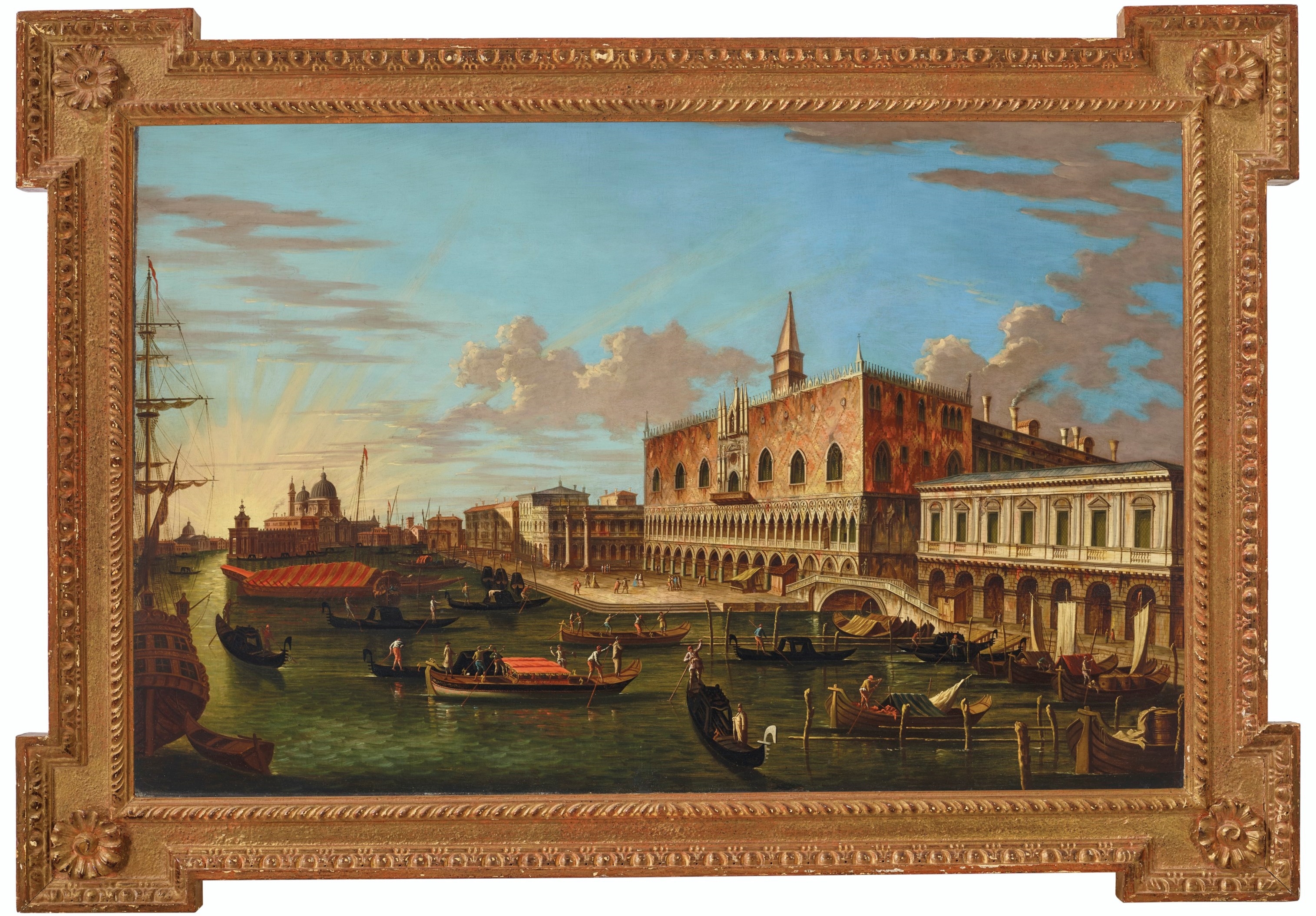 Artwork by Canaletto, The Molo looking west toward the Punto della Dogana, Venice, Made of oil on canvas
