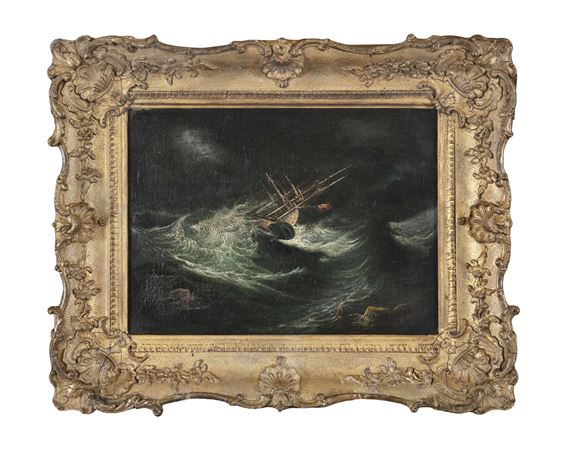 Ship in a stormy sea at night - Monamy Swaine